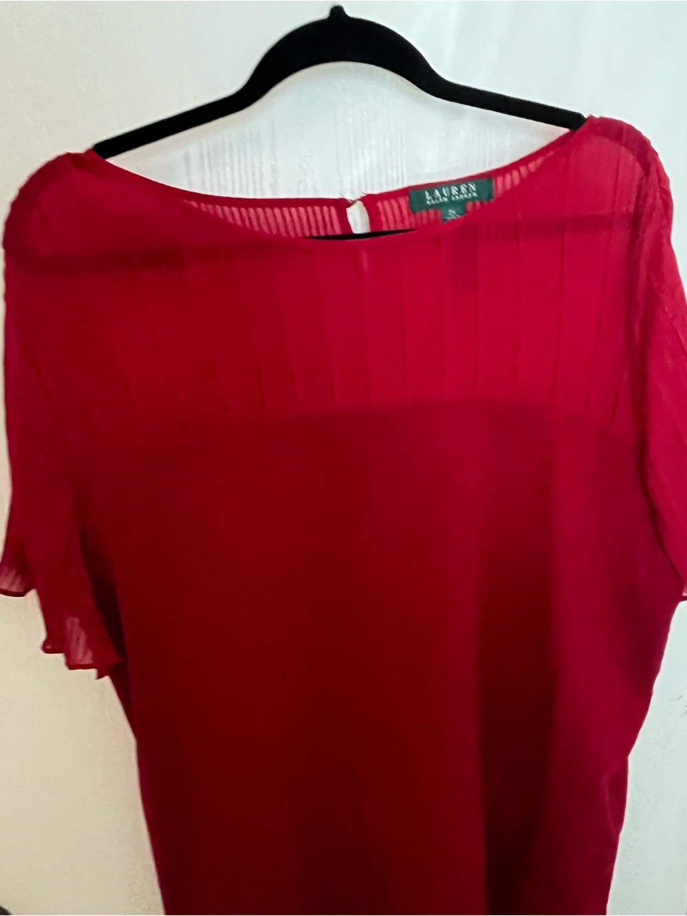 Lauren Ralph Lauren Crimson Sheer-Yoke Flutter Sleeve Top 2X